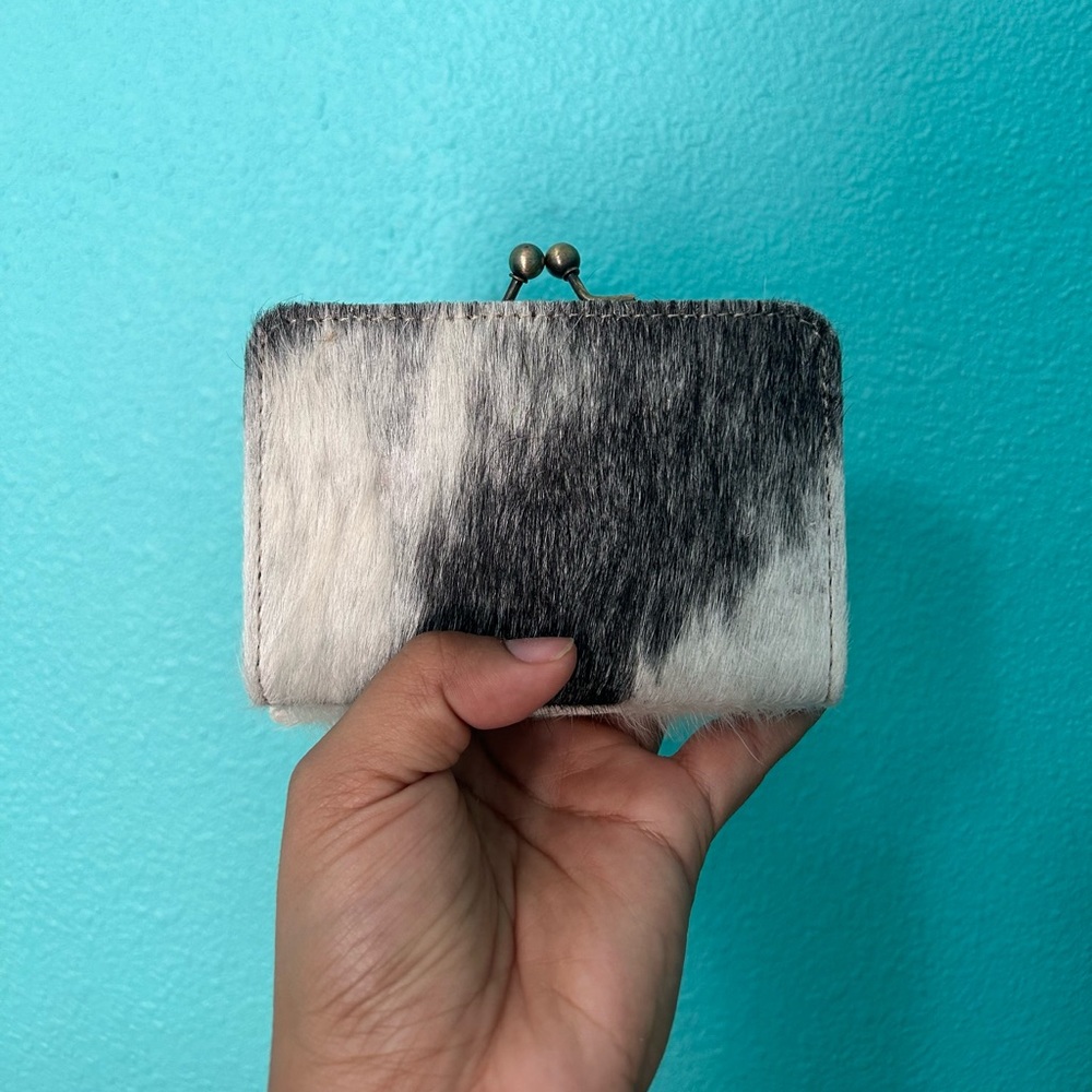 Myra Bag Black and White Cowhide Kiss-Lock Wallet